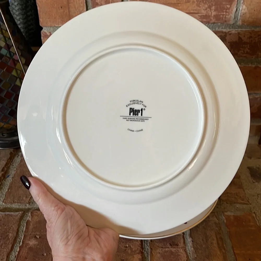 Pier 1 Holiday Scroll Gold Rimmed Porcelain Plates Set of 2